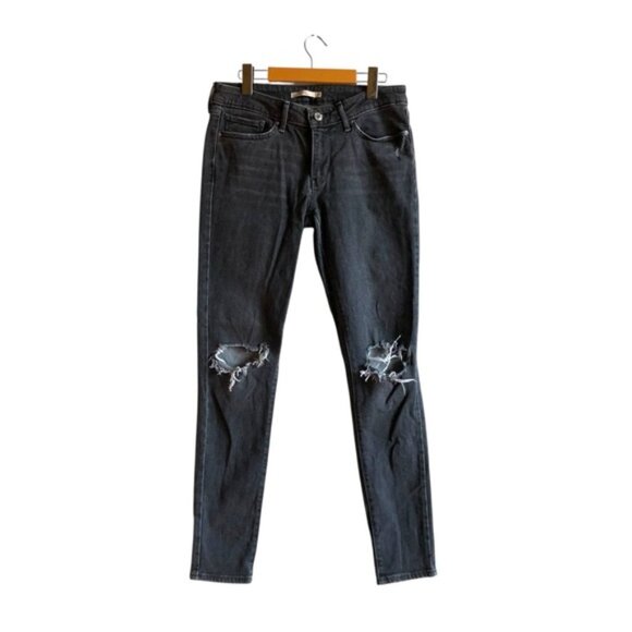 Levi’s 711 Skinny Black Ripped Denim Jeans 28 Distressed - Picture 2 of 14
